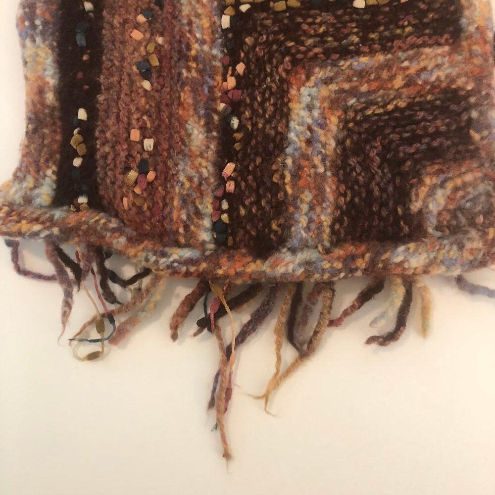 Vintage Handmade Beaded Felted Wool Chevron Bag w/ Fringe & Golden Lining - Picture 7 of 9